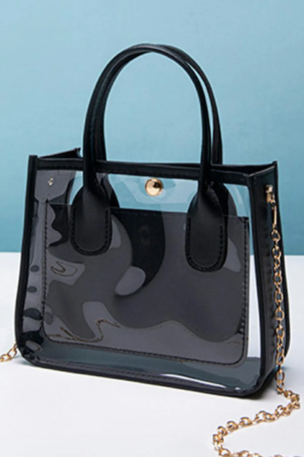 Clearance Dear-Lover PVC PU Leather Patchwork Chain Strap Shoulder Bag Black