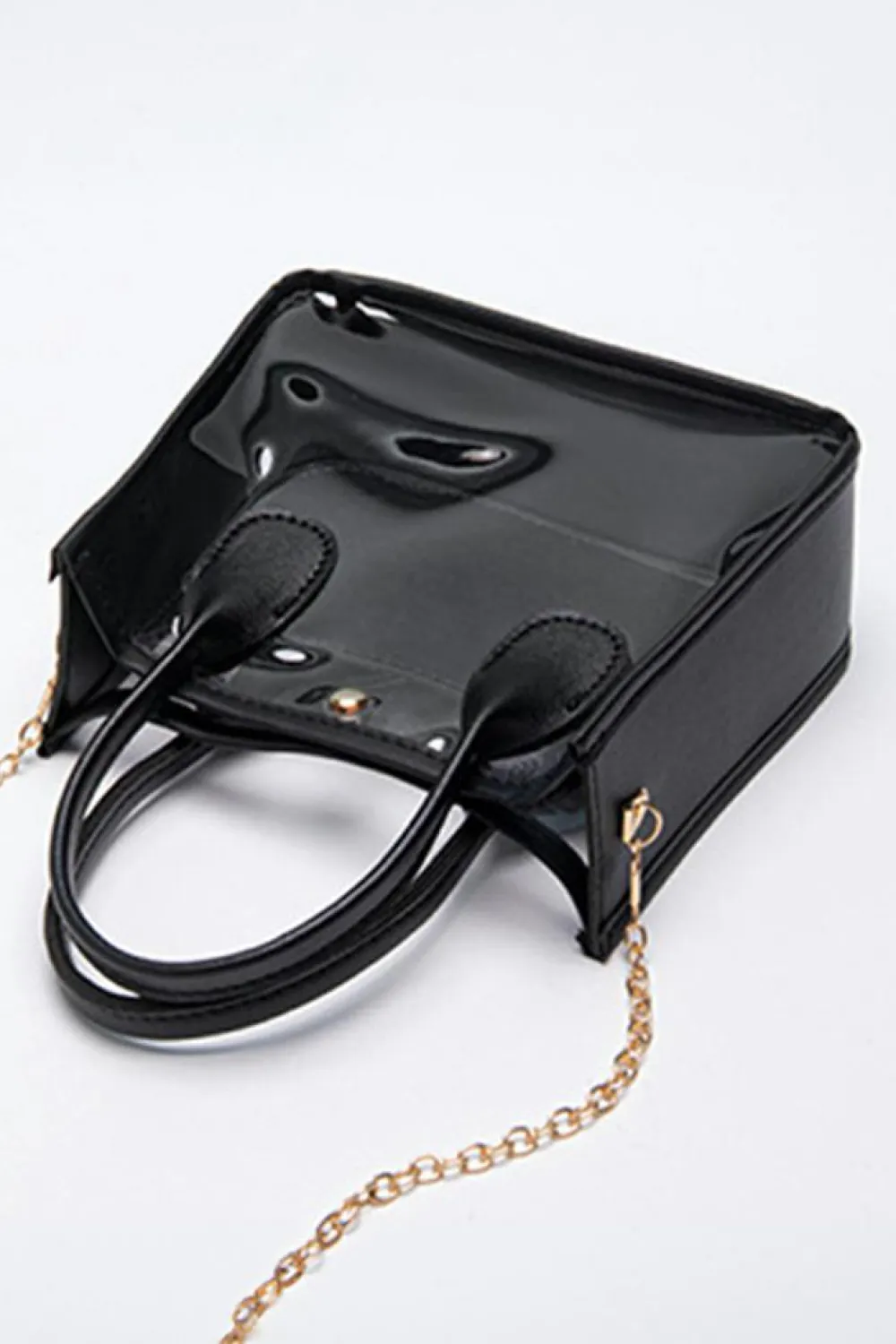 Clearance Dear-Lover PVC PU Leather Patchwork Chain Strap Shoulder Bag Black