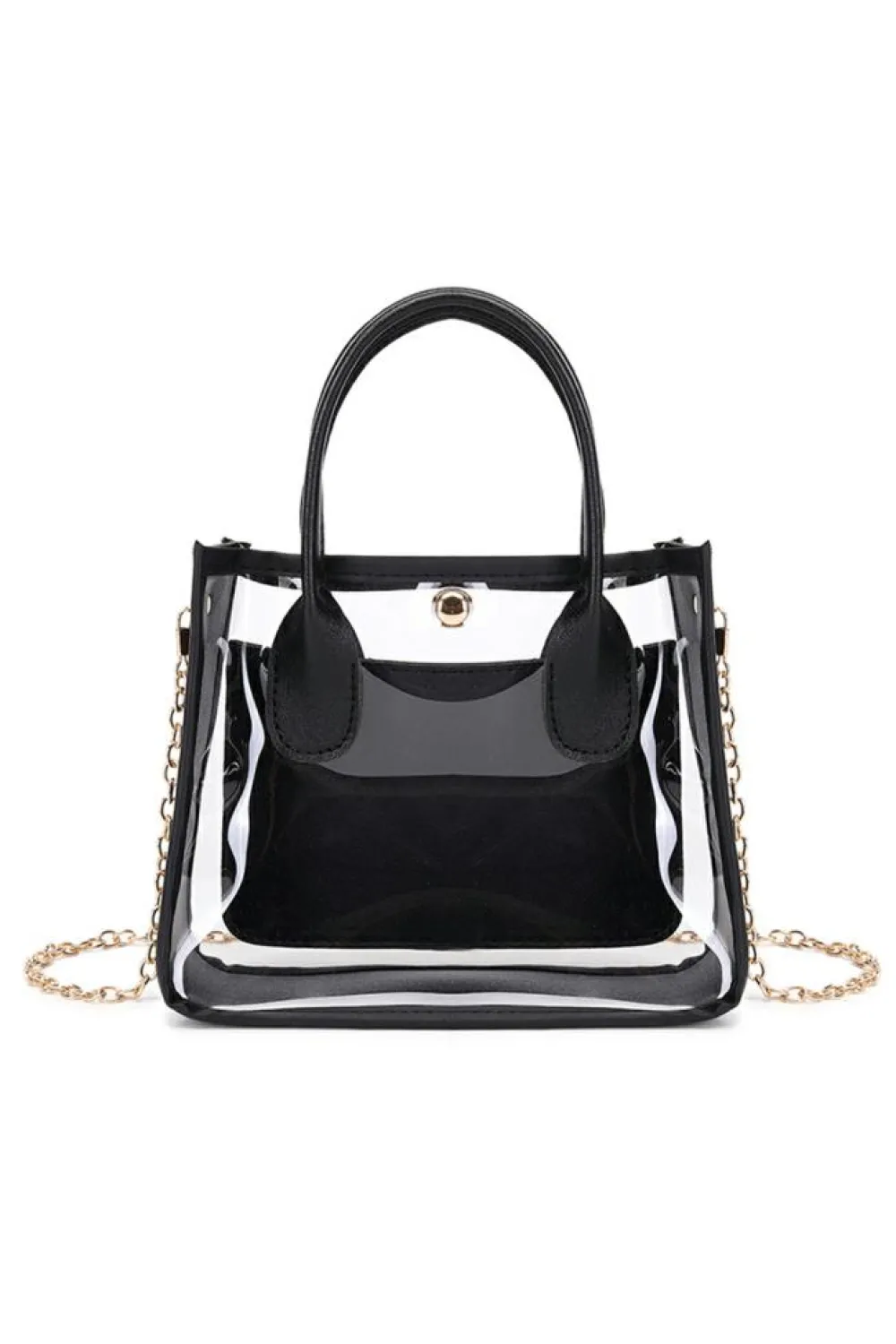 Clearance Dear-Lover PVC PU Leather Patchwork Chain Strap Shoulder Bag Black
