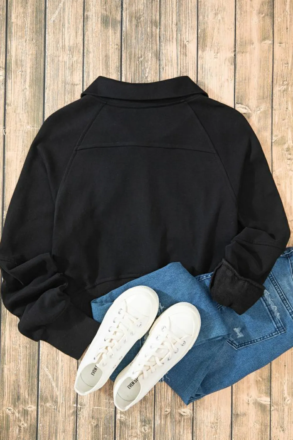 Clearance Dear-Lover Quarter Zip Stand Neck Kangaroo Pocket Sweatshirt Black