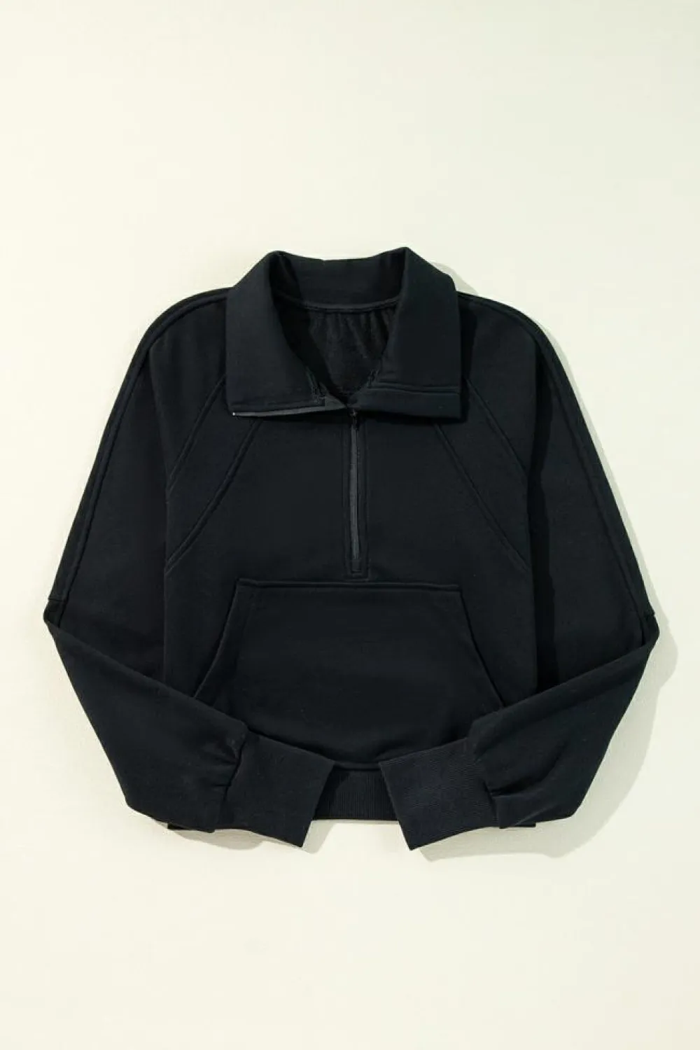 Clearance Dear-Lover Quarter Zip Stand Neck Kangaroo Pocket Sweatshirt Black