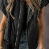 Clearance Dear-Lover Quilted Drawstring Hooded Zip Up Puffer Vest Black