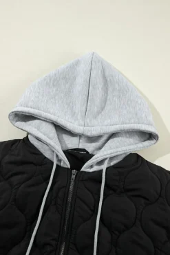 Clearance Dear-Lover Quilted Drawstring Hooded Zip Up Puffer Vest Black