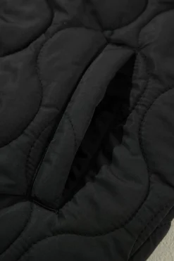 Clearance Dear-Lover Quilted Drawstring Hooded Zip Up Puffer Vest Black