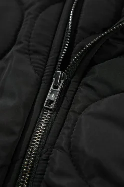 Clearance Dear-Lover Quilted Drawstring Hooded Zip Up Puffer Vest Black