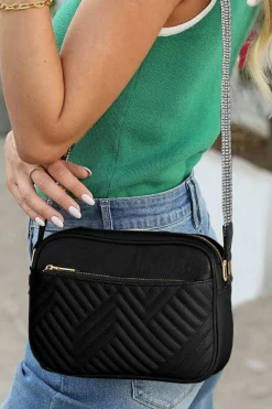 Online Dear-Lover Quilted Faux Leather Crossbody Bag 22*6*16cm Black