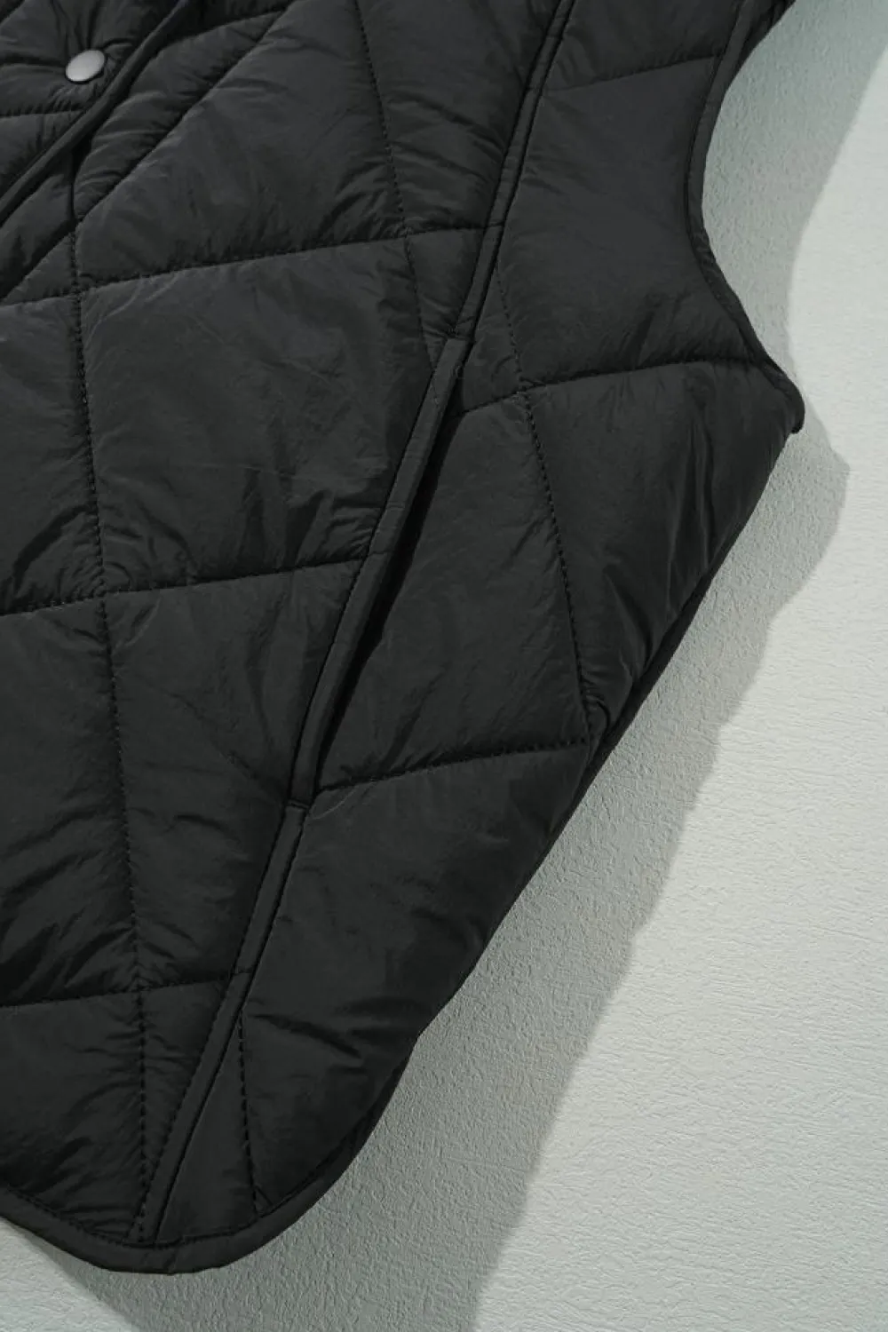 Hot Dear-Lover Quilted High Neck Button Up Pocket Vest Coat Black