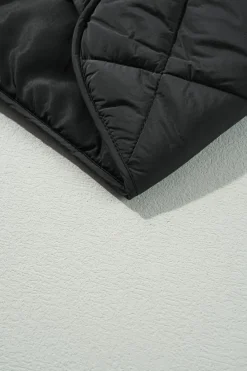 Hot Dear-Lover Quilted High Neck Button Up Pocket Vest Coat Black