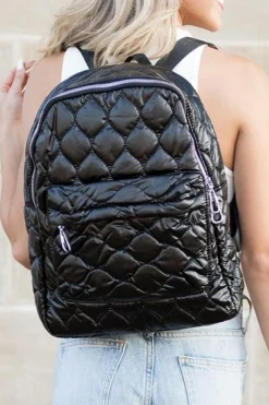 Fashion Dear-Lover Quilted Large Capacity Functional Backpack Black