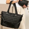 Clearance Dear-Lover Quilted Patchwork Large Tote Bag and Clutch 2pcs Set Black