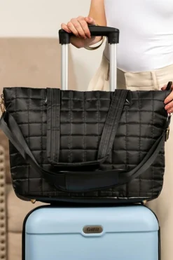 Clearance Dear-Lover Quilted Patchwork Large Tote Bag and Clutch 2pcs Set Black