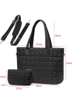 Clearance Dear-Lover Quilted Patchwork Large Tote Bag and Clutch 2pcs Set Black