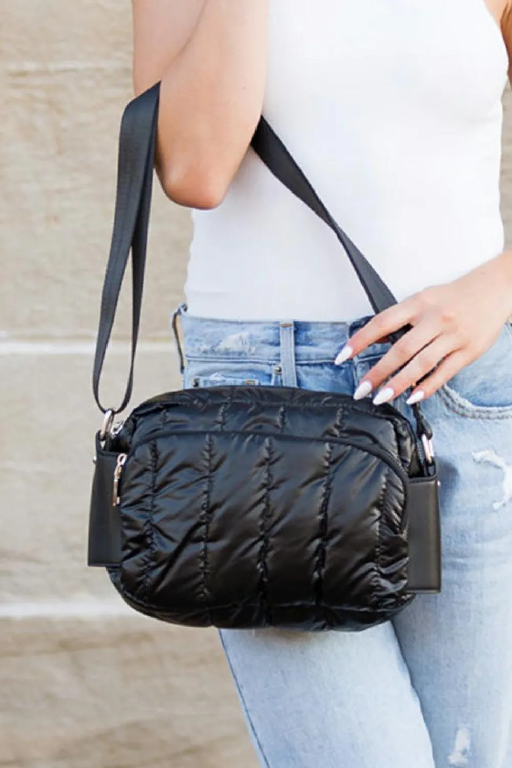 Discount Dear-Lover Quilted PU Patchwork Multi-pocket One Shoulder Bag Black