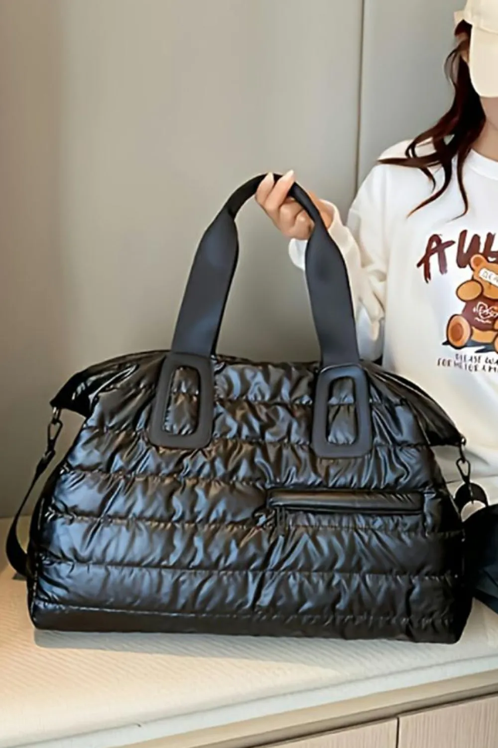 Clearance Dear-Lover Quilted Puffy Large Capacity Waterproof Duffel Bag Black