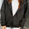 New Dear-Lover Quilted Side Pockets Zipper Hooded Jacket Black