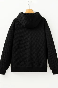 New Dear-Lover Quilted Side Pockets Zipper Hooded Jacket Black