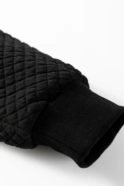 New Dear-Lover Quilted Side Pockets Zipper Hooded Jacket Black