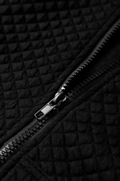 New Dear-Lover Quilted Side Pockets Zipper Hooded Jacket Black