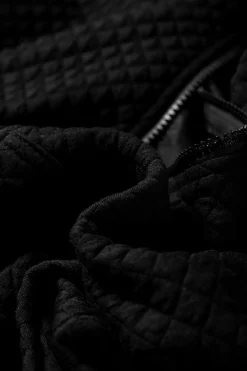 New Dear-Lover Quilted Side Pockets Zipper Hooded Jacket Black