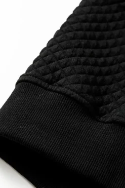 New Dear-Lover Quilted Side Pockets Zipper Hooded Jacket Black