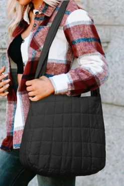 Fashion Dear-Lover Quilted Zipper Large Shoulder Bag Black