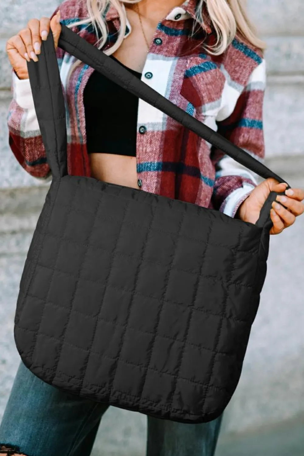 Fashion Dear-Lover Quilted Zipper Large Shoulder Bag Black