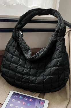 Fashion Dear-Lover Quilted Zipper Large Shoulder Bag Black