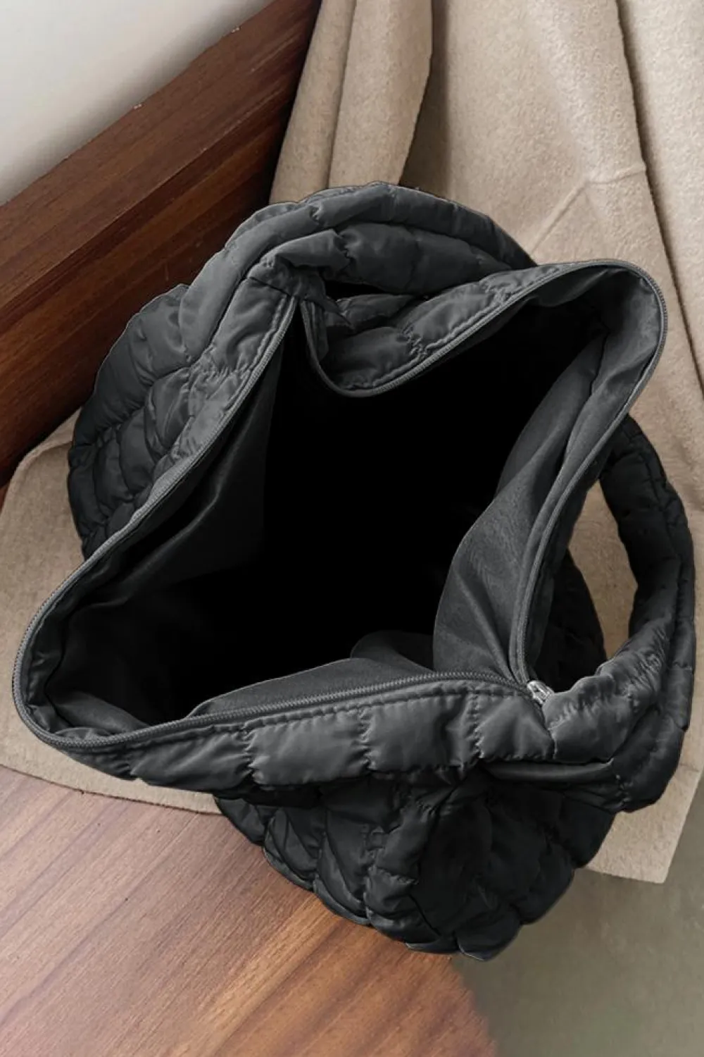 Fashion Dear-Lover Quilted Zipper Large Shoulder Bag Black