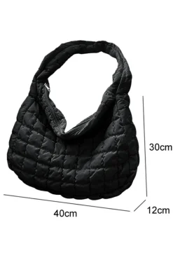 Fashion Dear-Lover Quilted Zipper Large Shoulder Bag Black