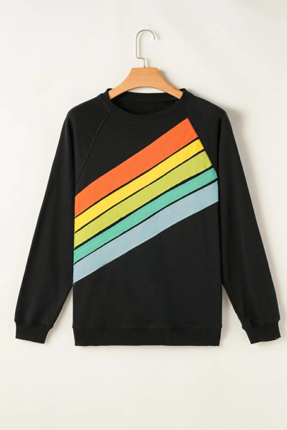 Sale Dear-Lover Rainbow Colorblock Striped Pullover Sweatshirt Black