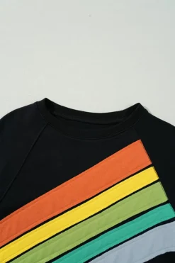 Sale Dear-Lover Rainbow Colorblock Striped Pullover Sweatshirt Black