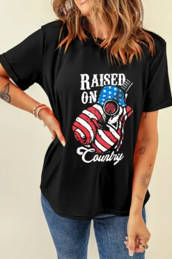 Clearance Dear-Lover Raised On Country USA Flag Guitar Graphic Tee Black