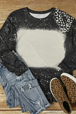 Clearance Dear-Lover Retro Bleached Leopard Spot Pullover Black