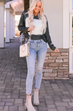 Clearance Dear-Lover Retro Bleached Leopard Spot Pullover Black