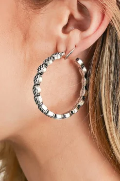 Outlet Dear-Lover Retro Checkered Print Alloy Hoop Earrings Black