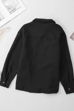 Best Dear-Lover Retro Quilted Flap Pocket Button Shacket Black