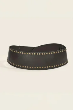 Best Dear-Lover Retro Rivet Studded PU Leather Wide Waist Belt Black
