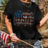 Hot Dear-Lover Rhinestone America Flag USA Graphic T Shirt Black