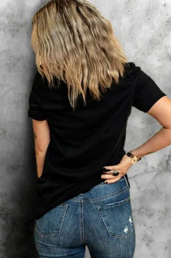 Hot Dear-Lover Rhinestone America Flag USA Graphic T Shirt Black