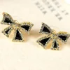 Fashion Dear-Lover Rhinestone Bow Knot Stud Earrings Black