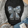 Hot Dear-Lover Rhinestone Bowknot Graphic Crewneck T Shirt Black