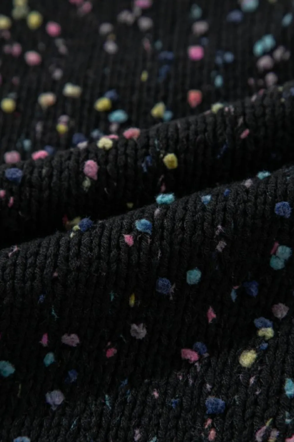 Fashion Dear-Lover Rhinestone Decor Multicolor Confetti Sweater Cardigan Black