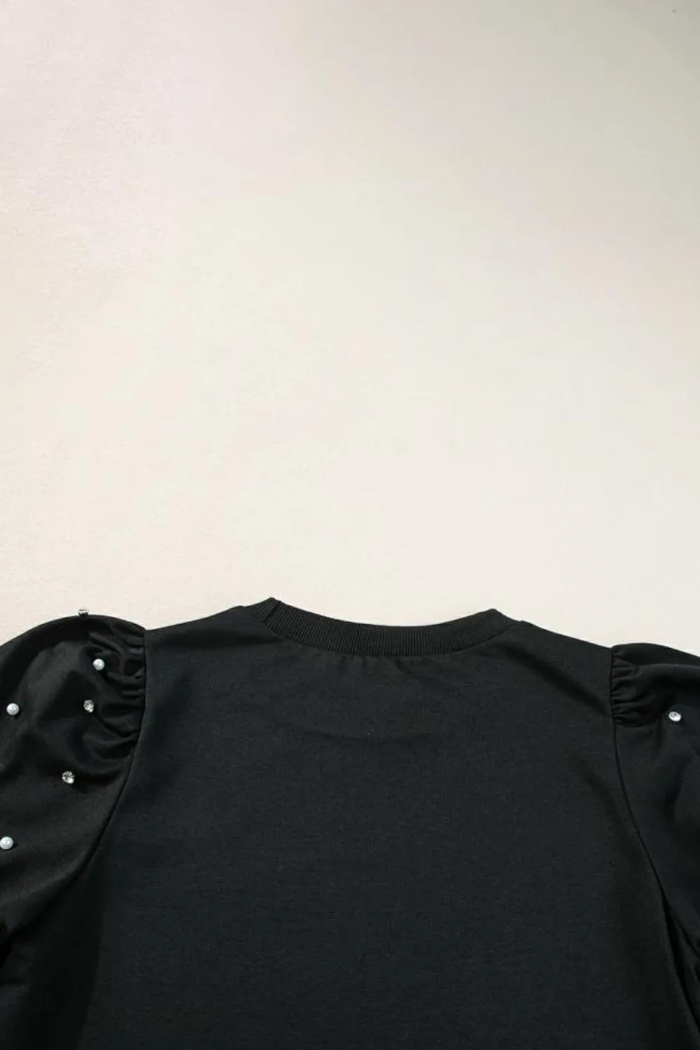 Sale Dear-Lover Rhinestone Pearl Puff Half Sleeve Top Black