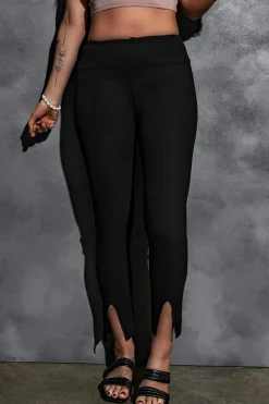 New Dear-Lover Rib Knit High Waist Slit Leggings Black