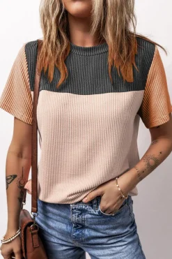 Discount Dear-Lover Rib Textured Colorblock T Shirt Black