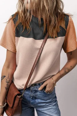 Discount Dear-Lover Rib Textured Colorblock T Shirt Black