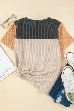 Discount Dear-Lover Rib Textured Colorblock T Shirt Black