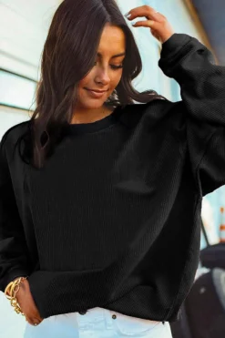 Sale Dear-Lover Ribbed Corduroy Oversized Sweatshirt Black