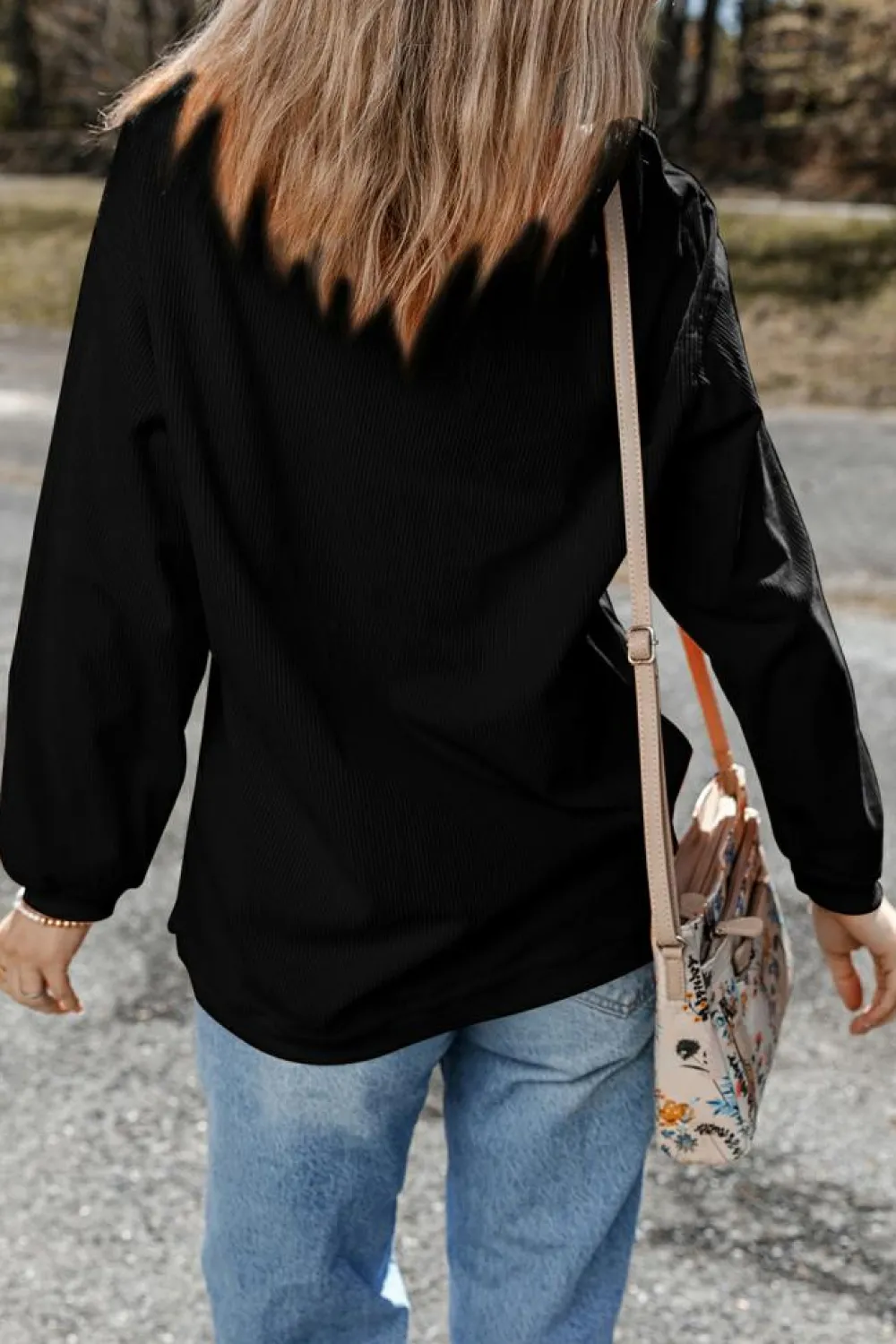 Sale Dear-Lover Ribbed Corduroy Oversized Sweatshirt Black