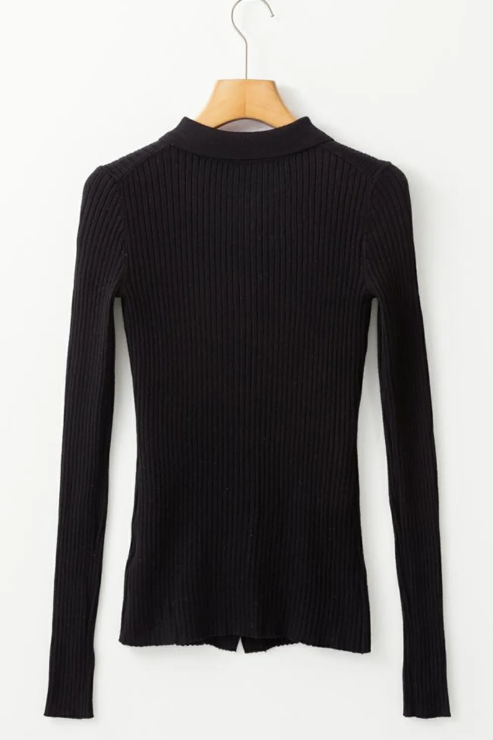 Online Dear-Lover Ribbed Knit Collared Slim Fit Sweater Cardigan Black